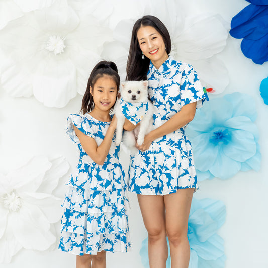 Garden Series - Girls Tiered Dress in Blue Floral by Le Petit Society