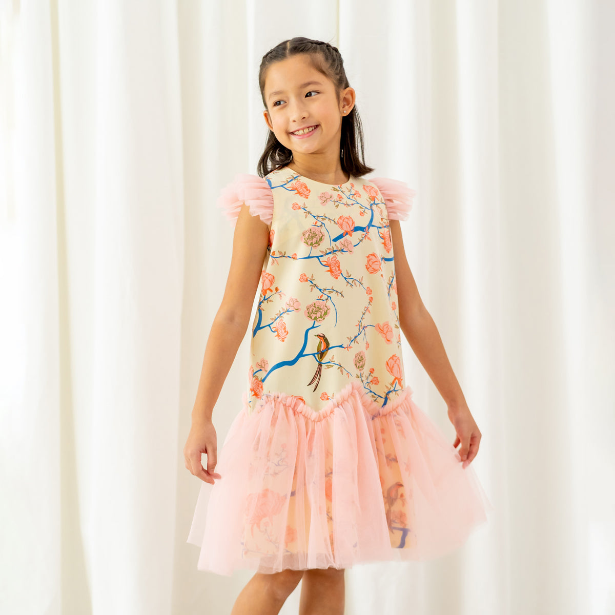 Garden Series - Girls Tulle Dress in Yellow Peony by Le Petit Society — image 7