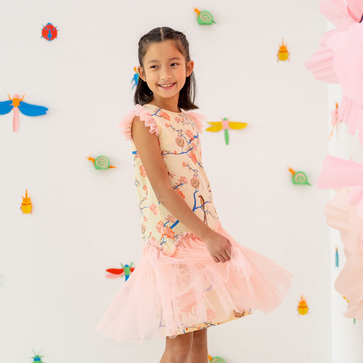 Garden Series - Girls Tulle Dress in Yellow Peony by Le Petit Society — image 17