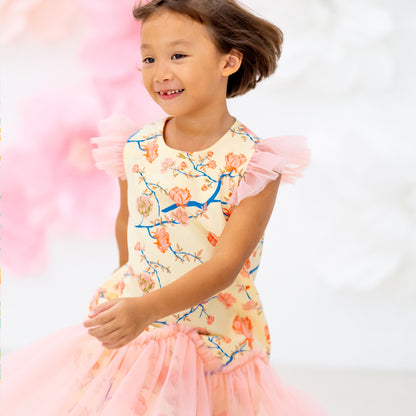 Garden Series - Girls Tulle Dress in Yellow Peony by Le Petit Society