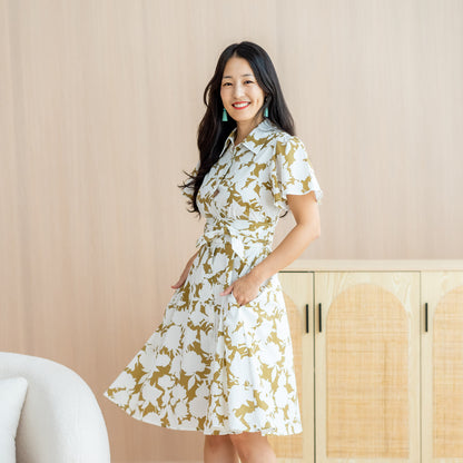Garden Series - Ladies Shirt Dress in Ochre Floral by Le Petit Society — image 11