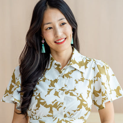 Garden Series - Ladies Shirt Dress in Ochre Floral by Le Petit Society — image 3