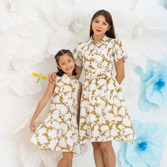 Garden Series - Ladies Shirt Dress in Ochre Floral by Le Petit Society