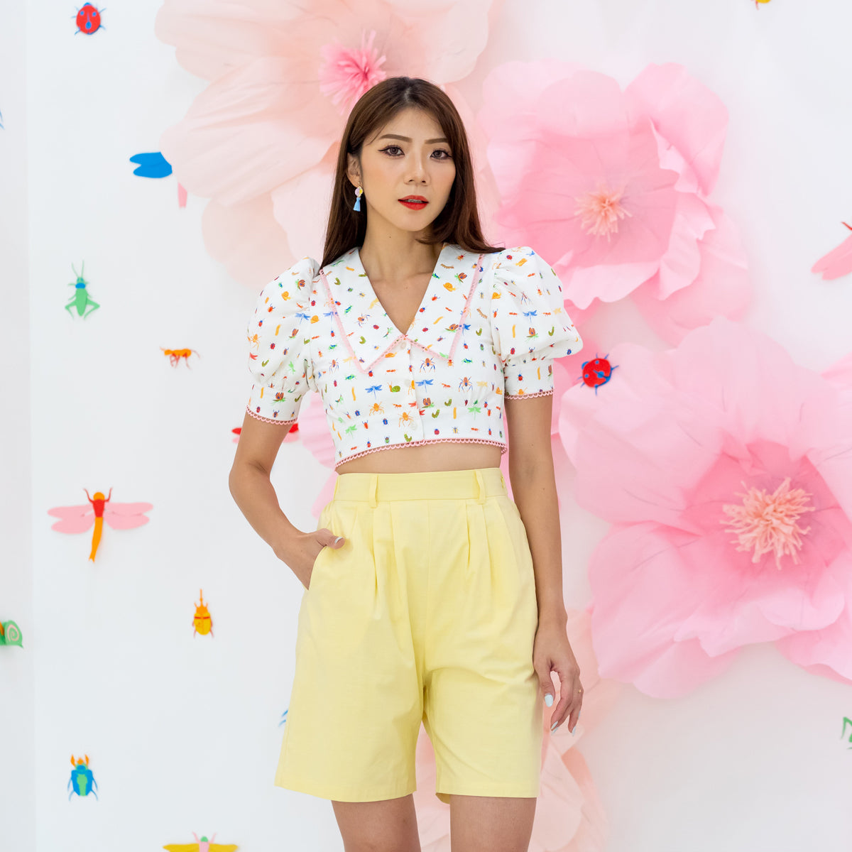 Garden Series - Ladies Shorts in Yellow by Le Petit Society