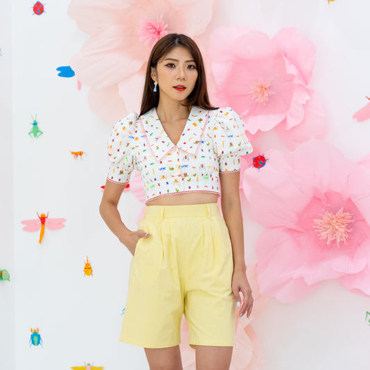 Garden Series - Ladies Shorts in Yellow by Le Petit Society