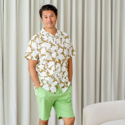 Garden Series - Men's Camp Collar Shirt in Ochre Floral - Relaxed Fit by Le Petit Society
