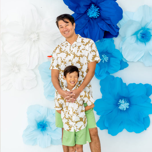 Garden Series - Boys Camp Collar Shirt in Ochre Floral by Le Petit Society