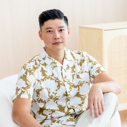 Garden Series - Men's Camp Collar Shirt in Ochre Floral - Relaxed Fit by Le Petit Society — image 2