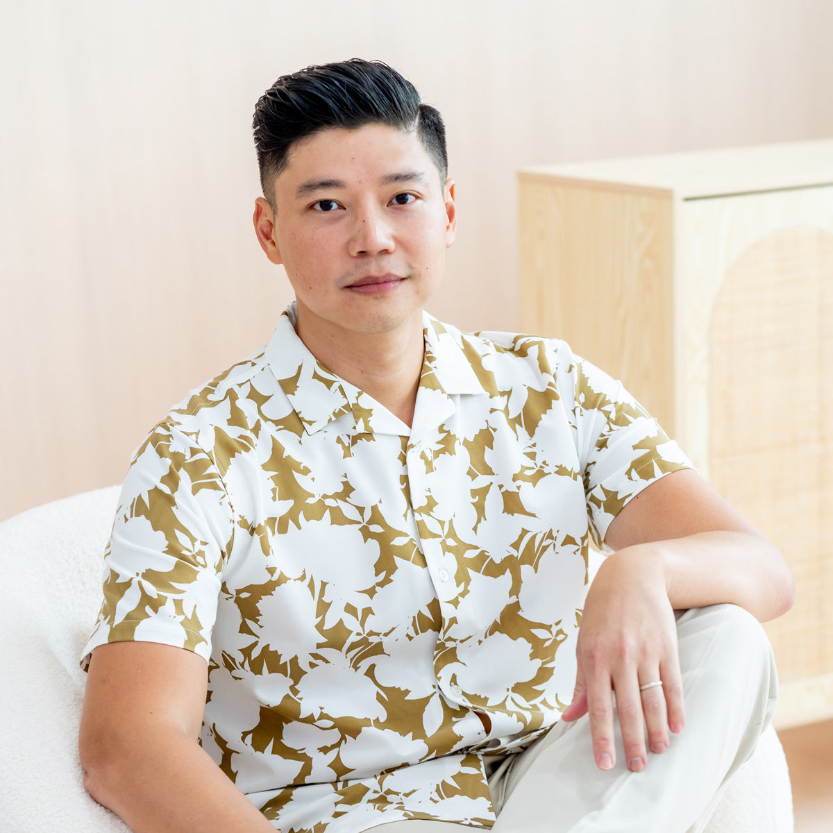 Garden Series - Men's Camp Collar Shirt in Ochre Floral - Relaxed Fit by Le Petit Society — image 7