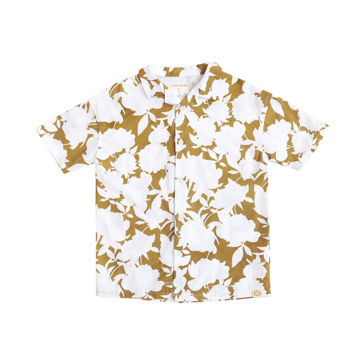 Garden Series - Boys Camp Collar Shirt in Ochre Floral by Le Petit Society — image 12