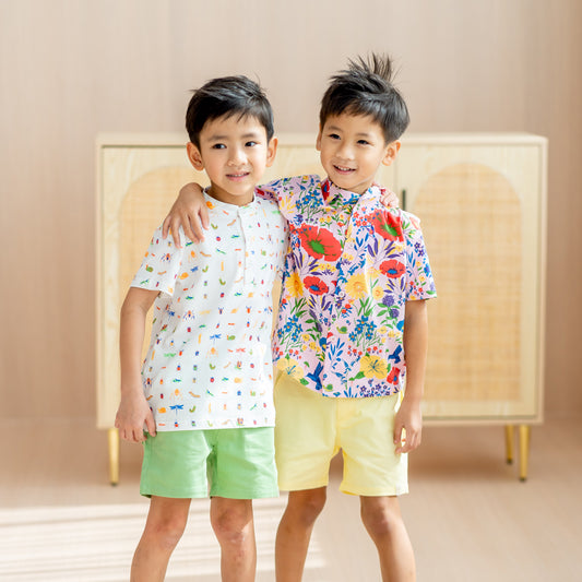 Garden Series - Boys Camp Collar Shirt in Pink by Le Petit Society