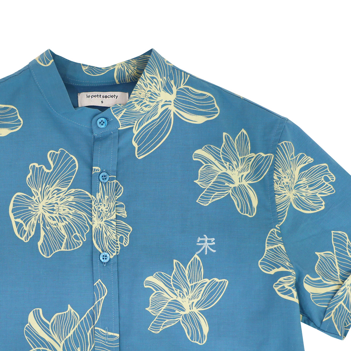 Garden Series - Men's Blue Shirt in Magnolia Print (Personalisable) by Le Petit Society — image 3