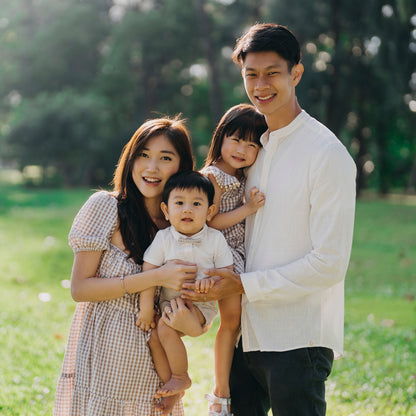 Papa & Mini - Baby Boy Bow Tie Romper in Beige Gingham (Past Season) by Le Petit Society — image 9