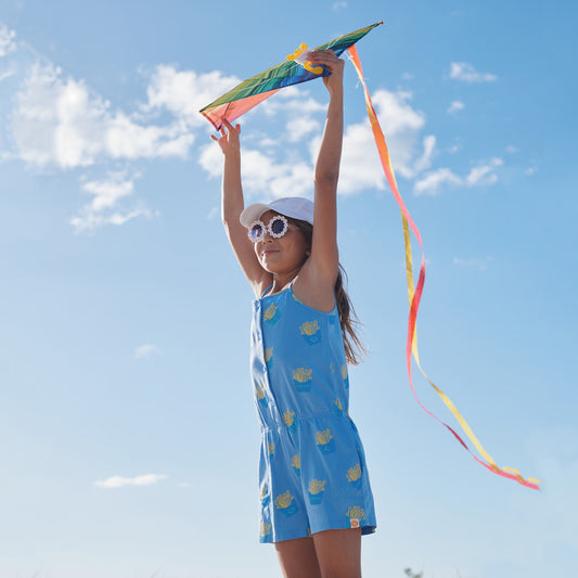 Made For Play - Girls Jersey Romper in French Fries Print by Le Petit Society