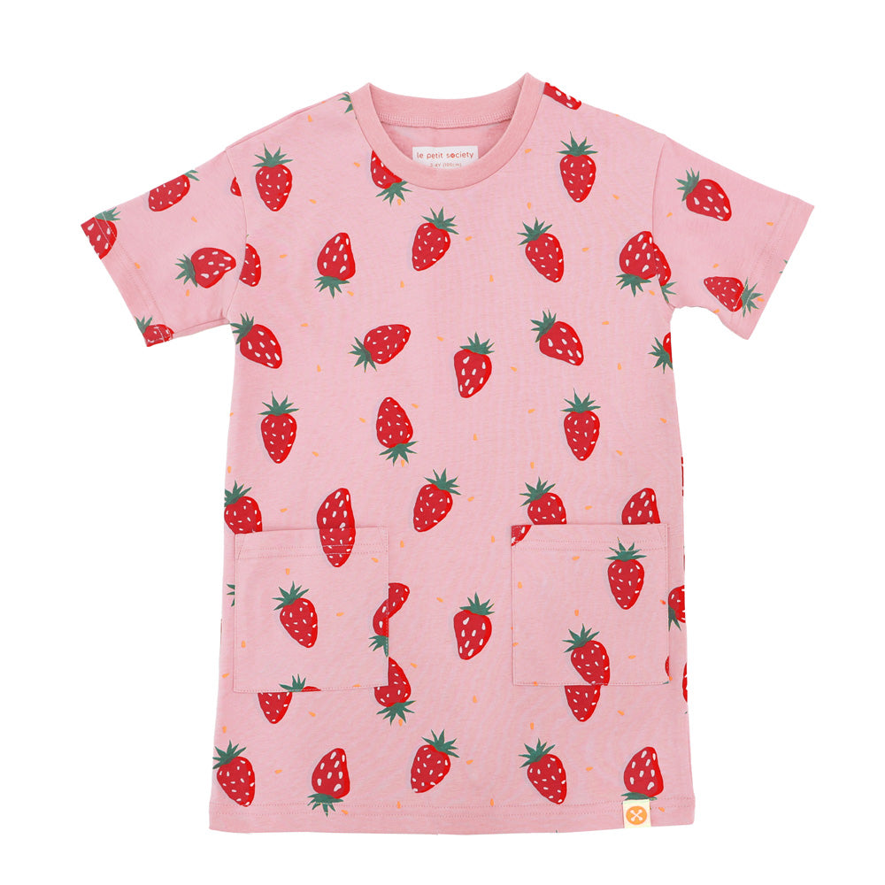 Made For Play - Girls T-shirt Dress in Strawberry Print by Le Petit Society — image 3