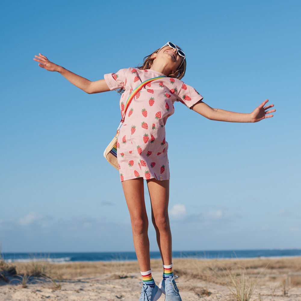 Made For Play - Girls T-shirt Dress in Strawberry Print by Le Petit Society — image 5
