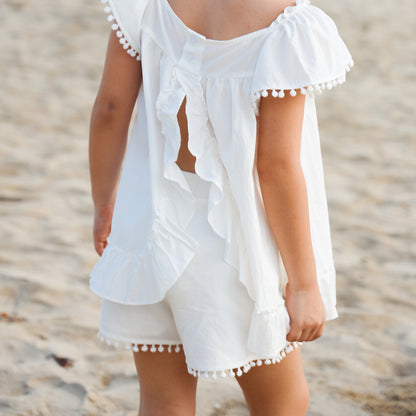 Resort Series - Girls Flutter Sleeves Baby Doll Top in White by Le Petit Society — image 5