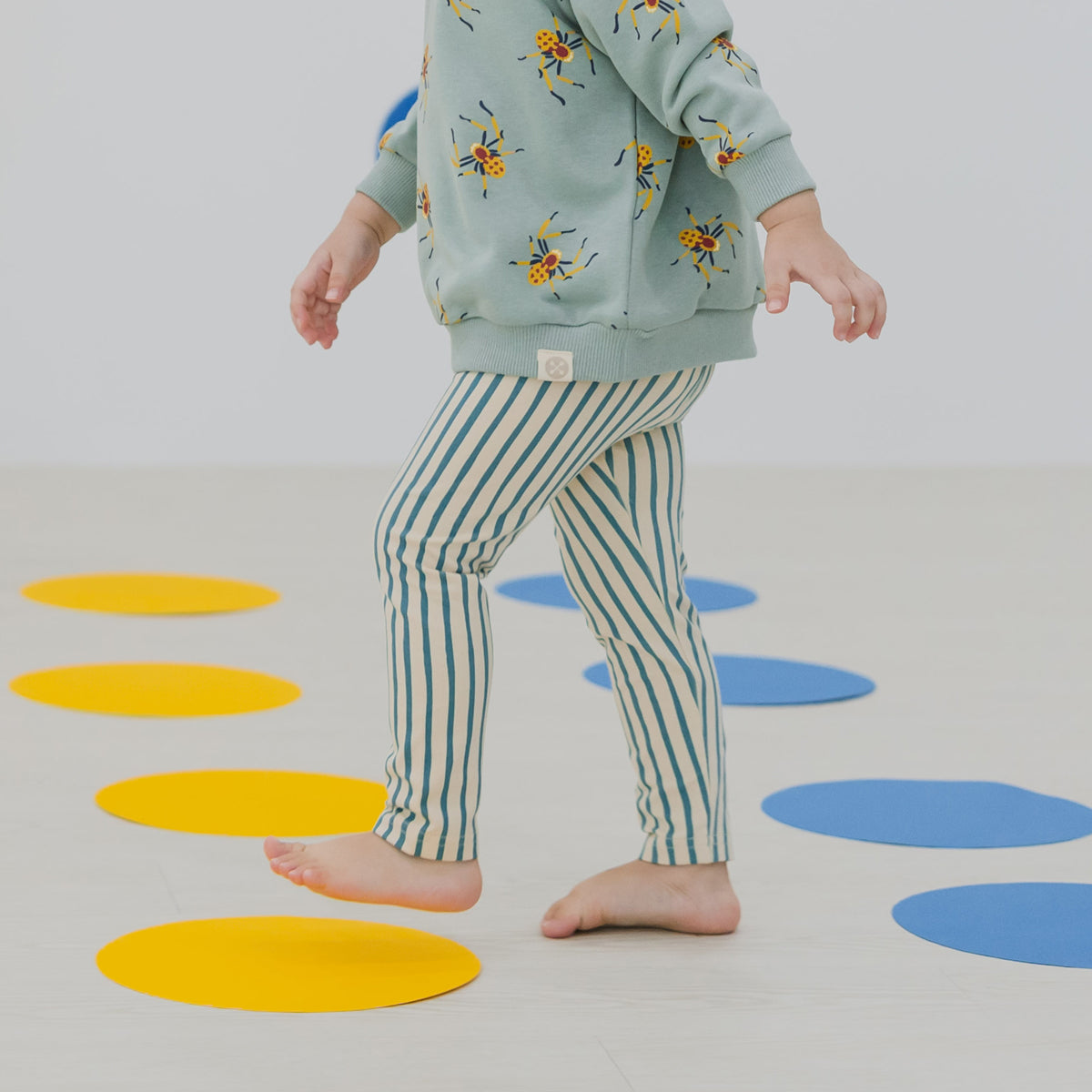 Made For Play - Kids Leggings in Green Stripes by Le Petit Society