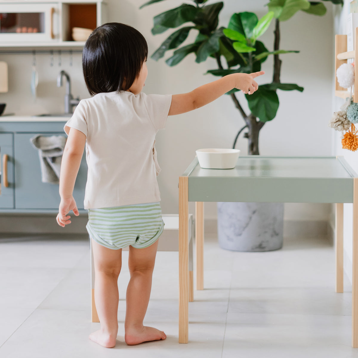 Baby Organic Boxer Shorts in Green Stripes Print by Le Petit Society — image 3