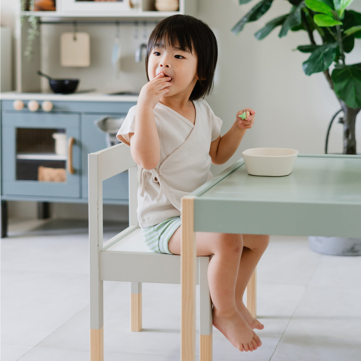 Baby Organic Boxer Shorts in Green Stripes Print by Le Petit Society — image 5