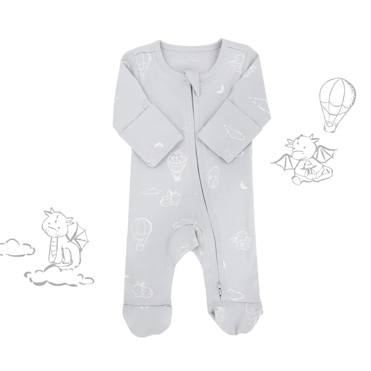 Baby Organic Sleepsuit - Dreamy Dragon in Grey by Le Petit Society — image 7