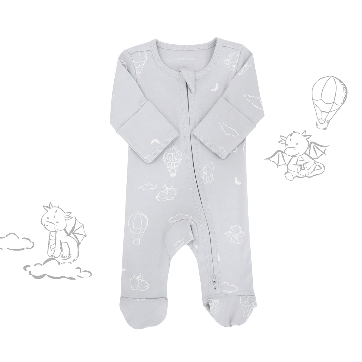 Baby Organic Sleepsuit - Dreamy Dragon in Grey by Le Petit Society — image 8