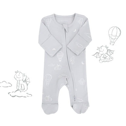 Baby Organic Sleepsuit - Dreamy Dragon in Grey by Le Petit Society — image 11