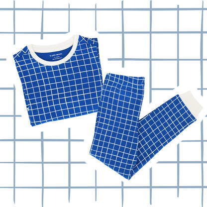 Kids Long Sleeve Organic Pyjamas Set in Grid Print by Le Petit Society — image 11