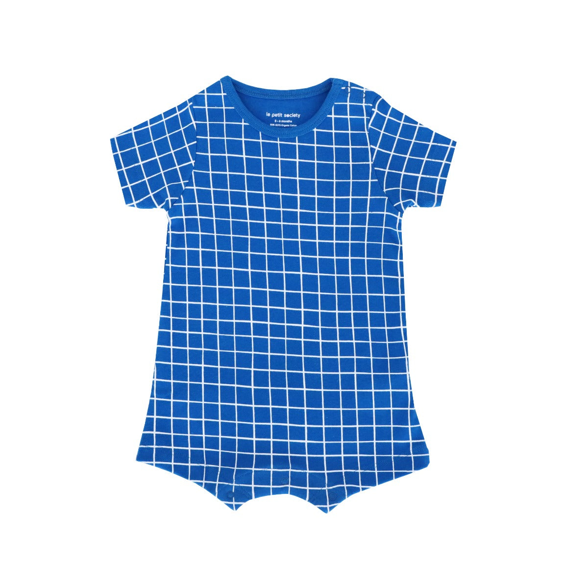 Baby Organic Short Sleeve Romper in Grid Print by Le Petit Society