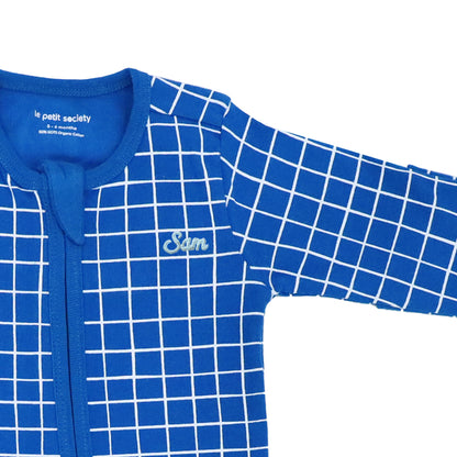 Baby Organic Zip Sleepsuit in Grid Print by Le Petit Society — image 13