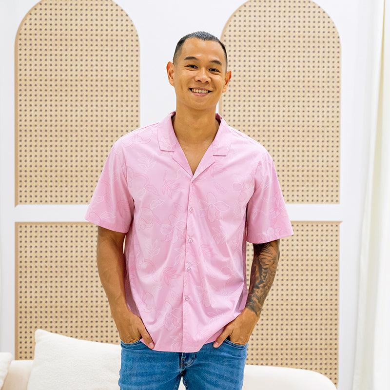 Heritage Series - Men's Camp Collar Shirt in Pink Orchid Print (Relaxed Fit) by Le Petit Society — image 2