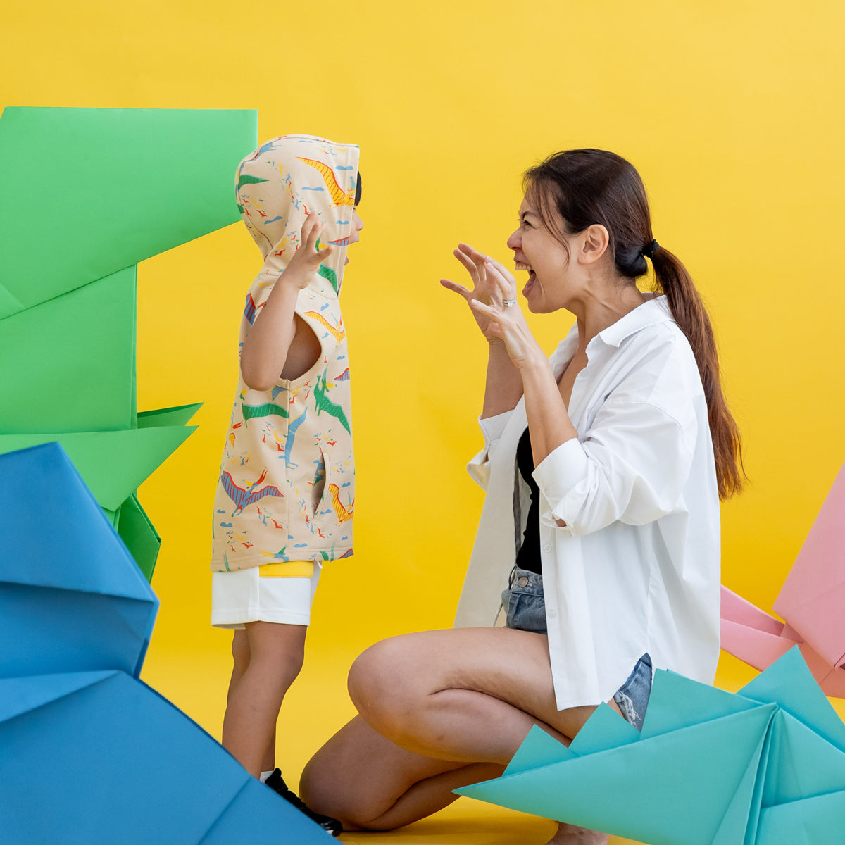 Made for Play - Hoodie Tank in Party Pterodactyl Print in Beige by Le Petit Society — image 2
