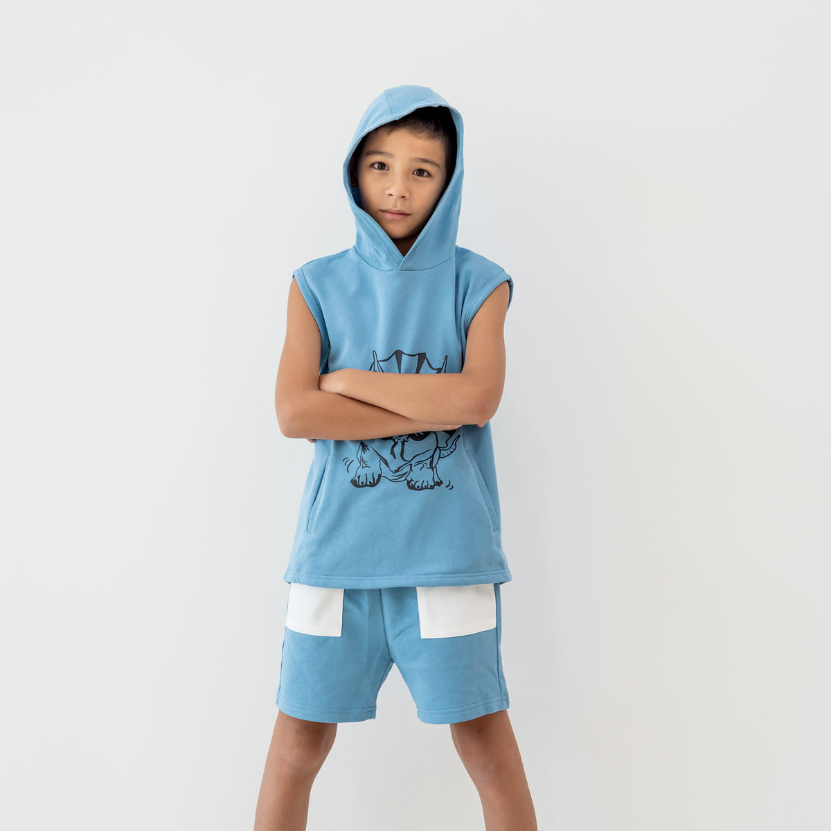 Made for Play - Hoodie Tank in Triceratops Print in Blue by Le Petit Society — image 14
