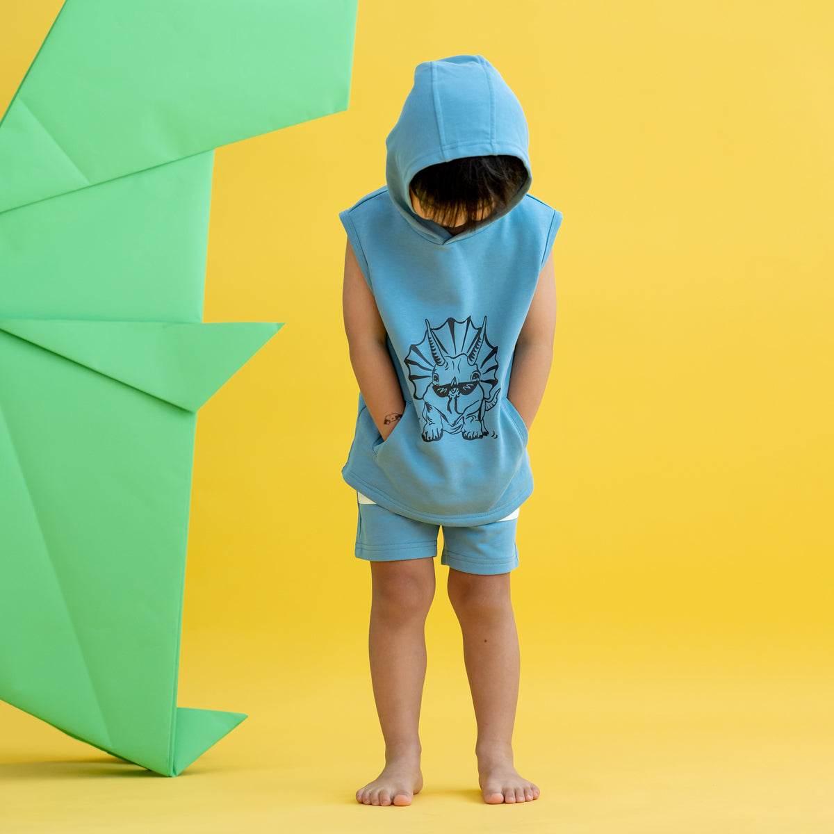 Made for Play - Hoodie Tank in Triceratops Print in Blue by Le Petit Society — image 9