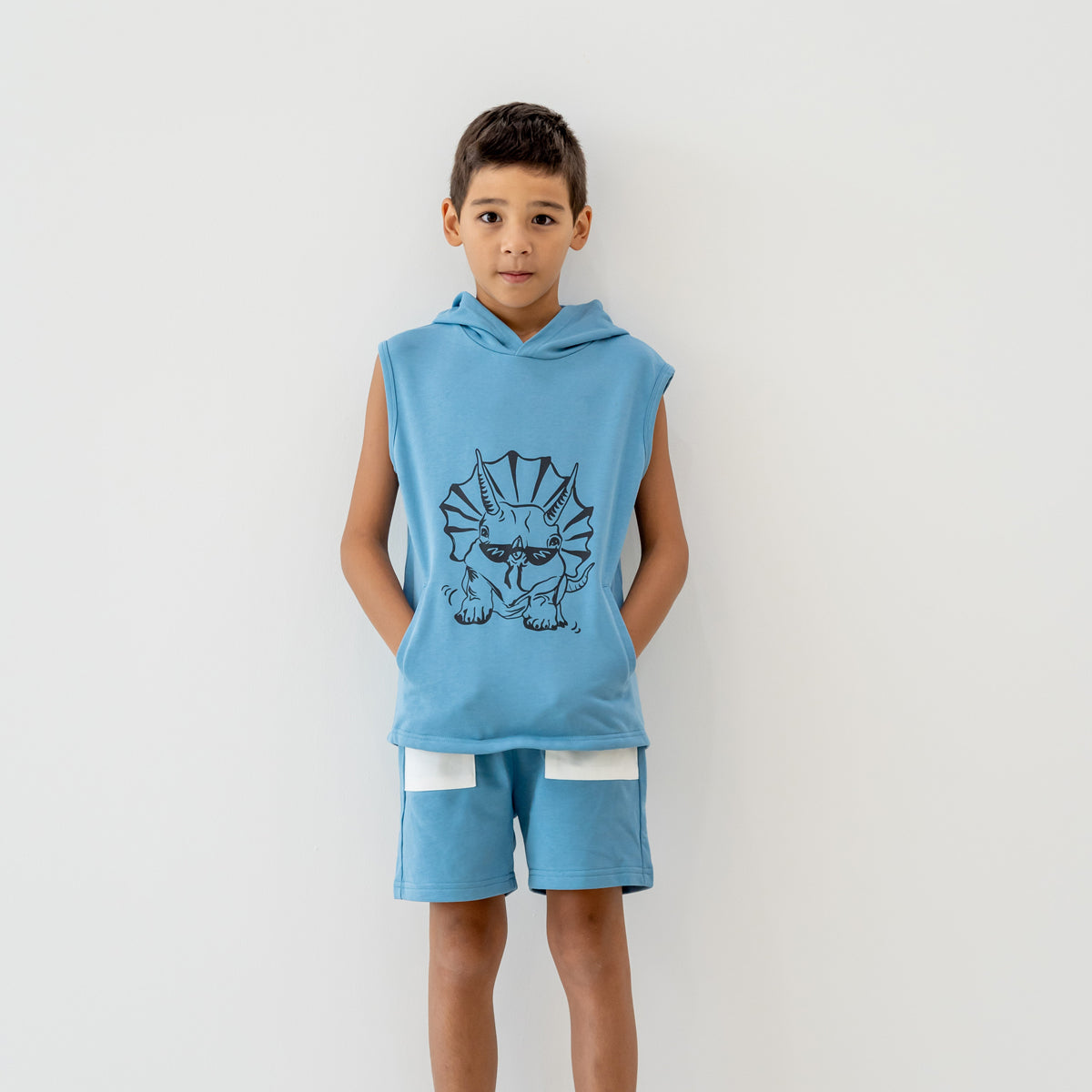 Made for Play - Hoodie Tank in Triceratops Print in Blue by Le Petit Society — image 6