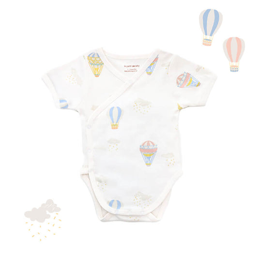 Baby Organic Kimono Romper in Hot Air Balloon Print by Le Petit Society