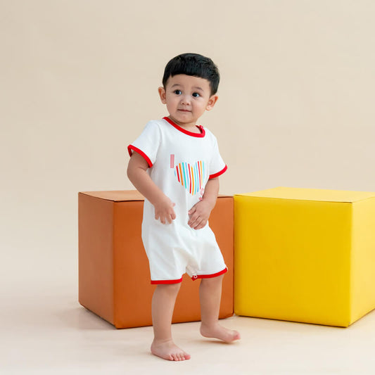 A Singapore Series - "I Love SG" Baby Contrast Romper in White by Le Petit Society