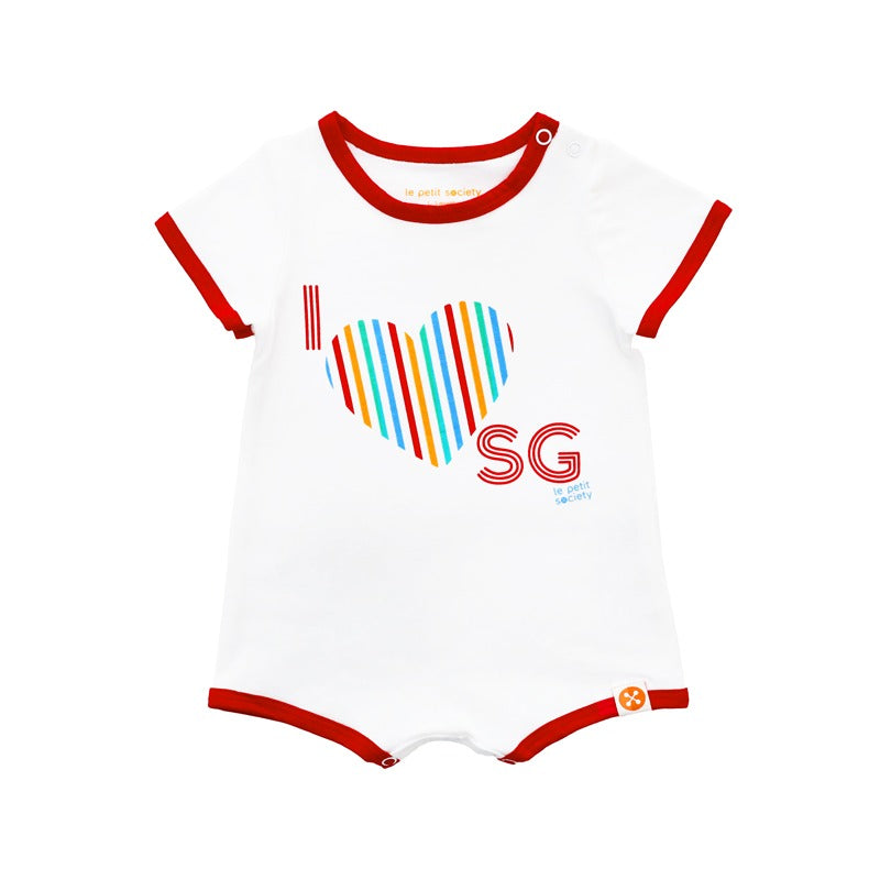A Singapore Series - "I Love SG" Baby Contrast Romper in White by Le Petit Society — image 2