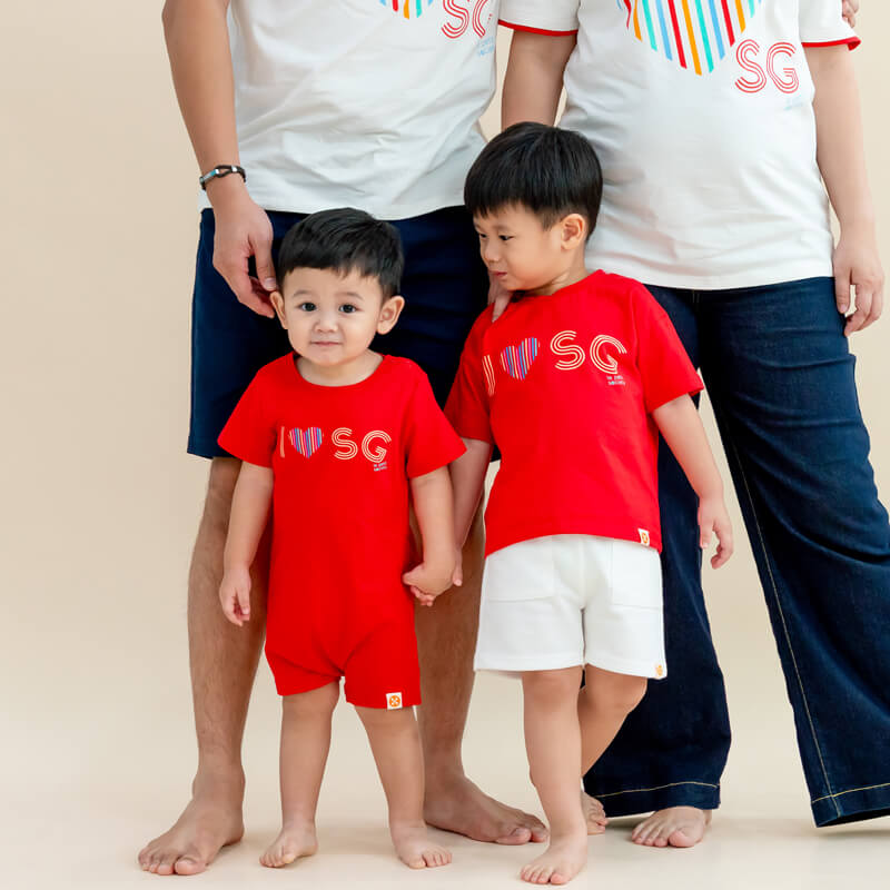 A Singapore Series - "I Love SG" Baby Romper in Red by Le Petit Society — image 4