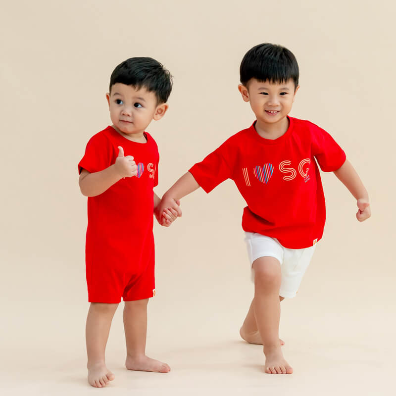 A Singapore Series - "I Love SG" Baby Romper in Red by Le Petit Society — image 3