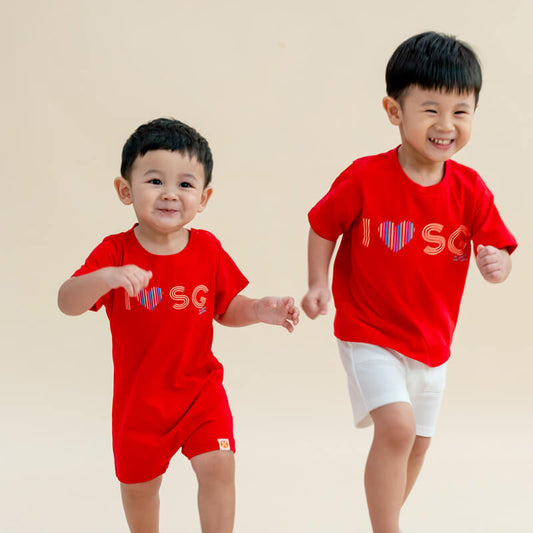 A Singapore Series - "I Love SG" Baby Romper in Red by Le Petit Society
