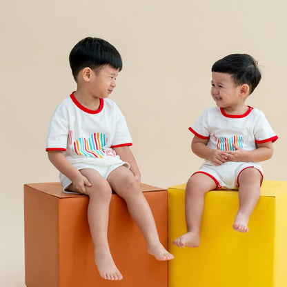 A Singapore Series - "I Love SG" Kids Contrast Tee in White by Le Petit Society