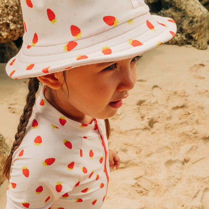 Kids Bucket Hat in Strawberry Print by Le Petit Society — image 3