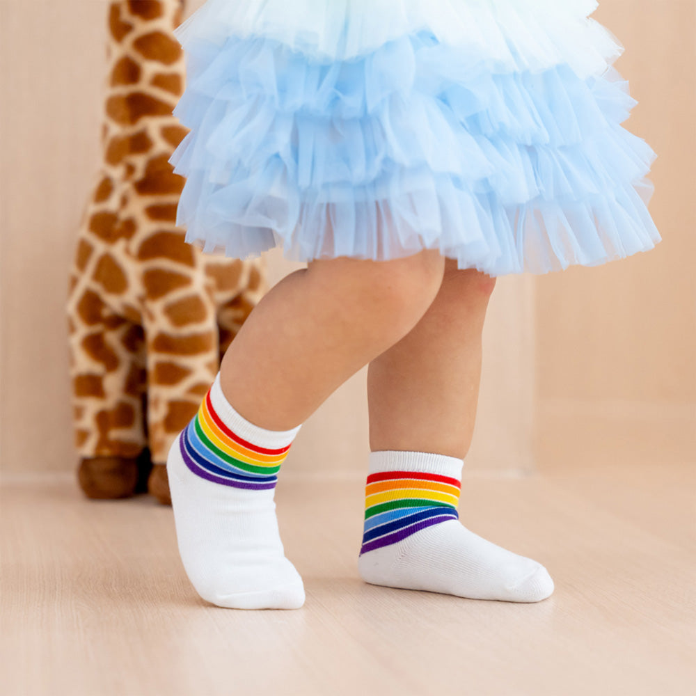 Rainbow Series - Kids Crew Socks in White by Le Petit Society — image 12