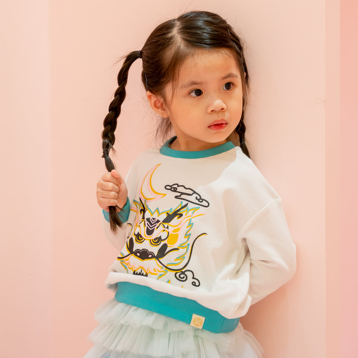 Dragon Streetwear - Kids Jersey Pullover Tee in White Dragon by Le Petit Society — image 3