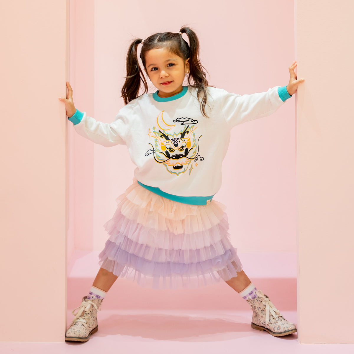 Dragon Streetwear - Kids Jersey Pullover Tee in White Dragon by Le Petit Society — image 2