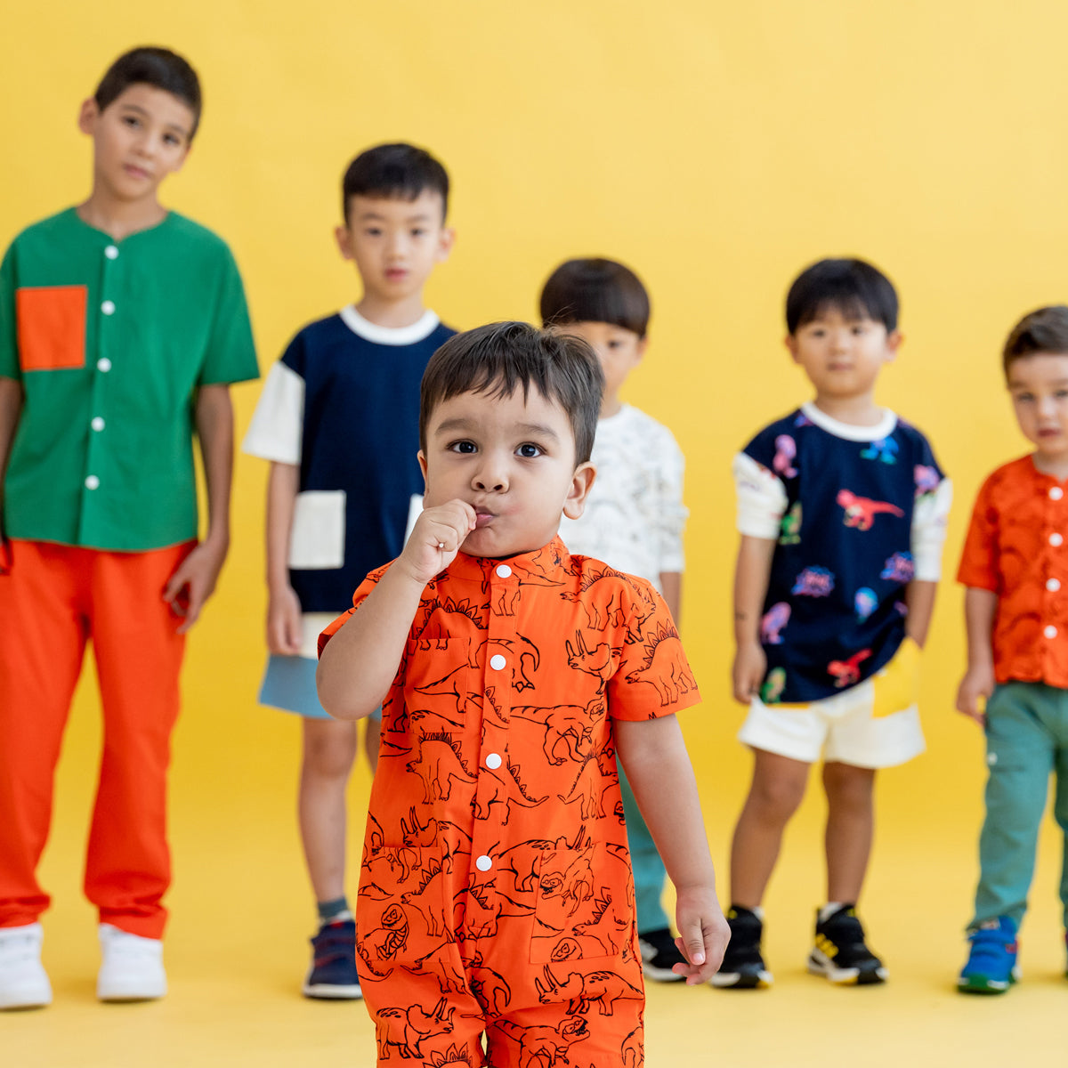 Made for Play - Kids Playsuit in Dino Sketch Print in Orange by Le Petit Society — image 8