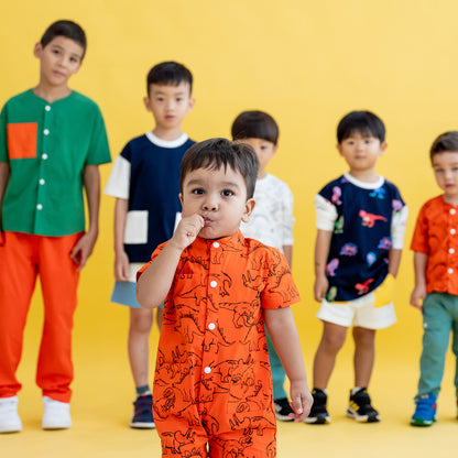 Made for Play - Kids Playsuit in Dino Sketch Print in Orange by Le Petit Society — image 11