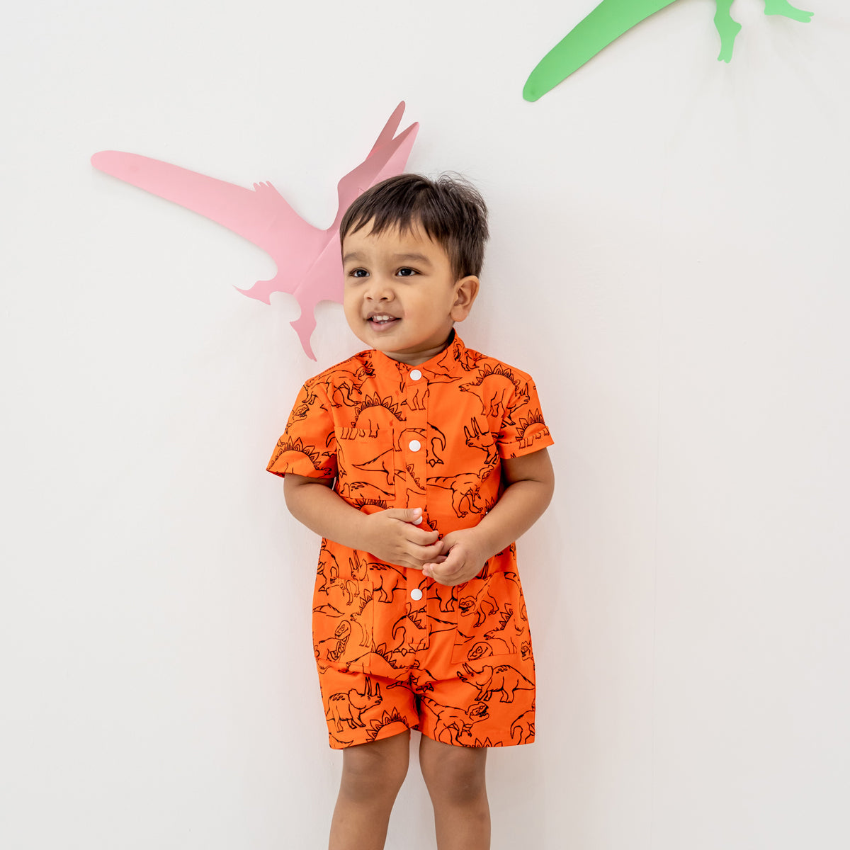 Made for Play - Kids Playsuit in Dino Sketch Print in Orange by Le Petit Society — image 5