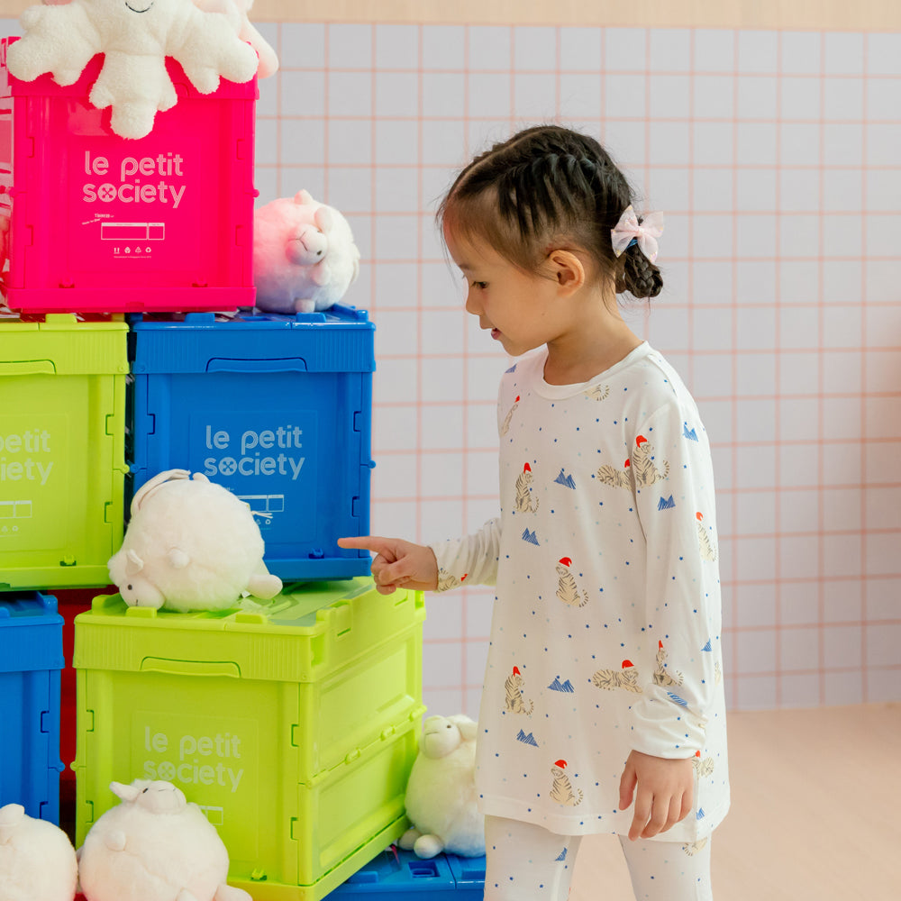 Kids Bamboo Pyjamas in Snow Tiger Print by Le Petit Society — image 3